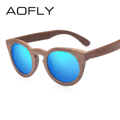 AOFLY Fashion Polarized Sun Glasses Bamboo Sunglasses Men Women Handmade Bamboo Frame Brand Design Oval Style Mirror Lens AF602