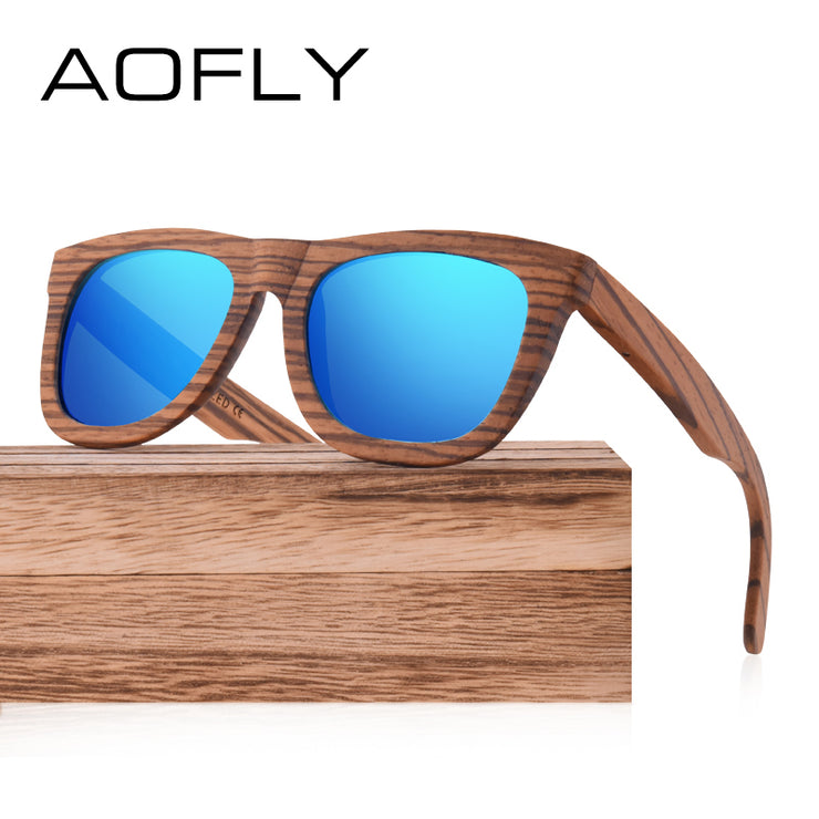 AOFLY Walnut Wood Polarized Sunglasses Women Men Handmade Driving Sun Glasses Goggle Retro Vintage Wooden Frame Oculos AF606