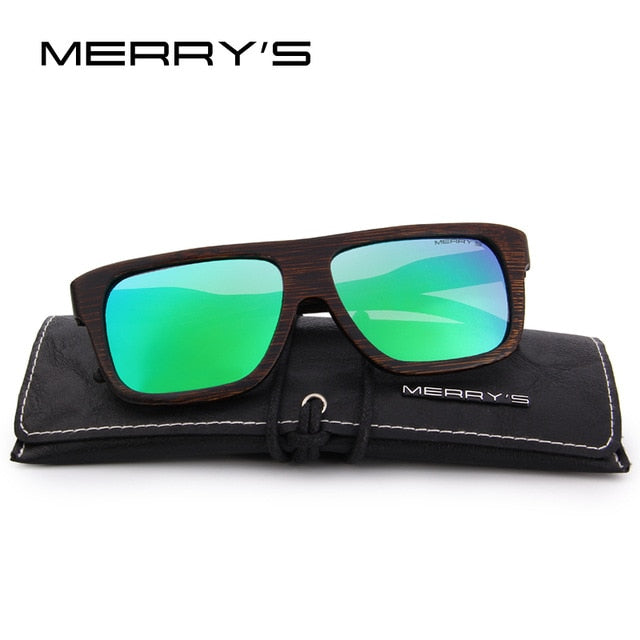 MERRY'S DESIGN Men Wooden Sunglasses Square Polarized Sun Glasses HAND MADE 100% UV Protection S'5066