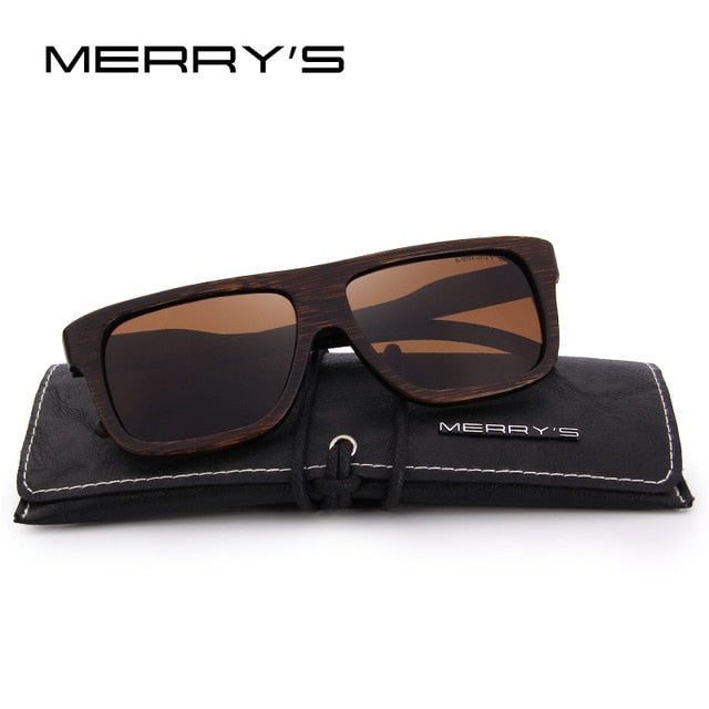 MERRY'S DESIGN Men Wooden Sunglasses Square Polarized Sun Glasses HAND MADE 100% UV Protection S'5066